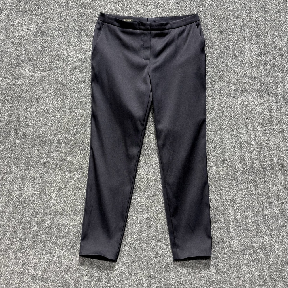 Escada Pants Womens 36 Navy Twill Slim Tapered Ankle Dress Trousers Office